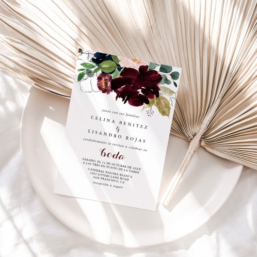 Luxury Boho farbenfrohe Spanische Hochzeit mit flo Einladung