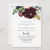 Luxury Boho farbenfrohe Spanische Hochzeit mit flo Einladung (Vorderseite)