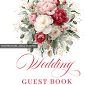 Luxury Boho Floral Red White Wedding Guest Book Gästebuch