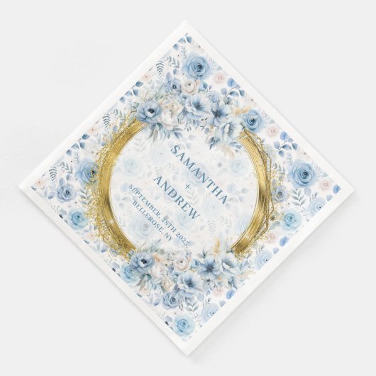 Luxury Boho Light Blue Gold Glitzer Wedding Napkin Serviette (Ecke)