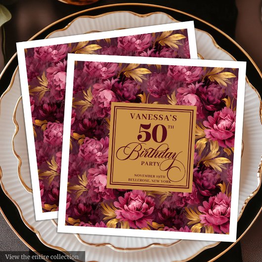 Luxury Boho Marsala Blush Gold 50. Geburtstag Serviette