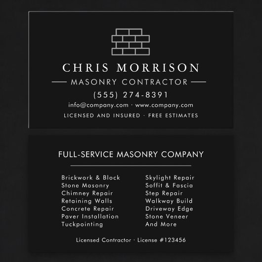Luxury Bricklayer Brick Masonry Construction Visitenkarte