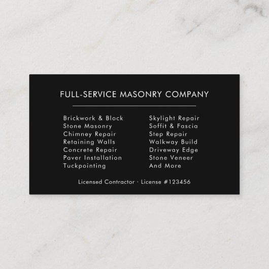 Luxury Bricklayer Brick Masonry Construction Visitenkarte (Rückseite)