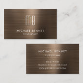 Luxury Bronze Brown Metallic Monogram Consultant Visitenkarte (Vorne/Hinten)