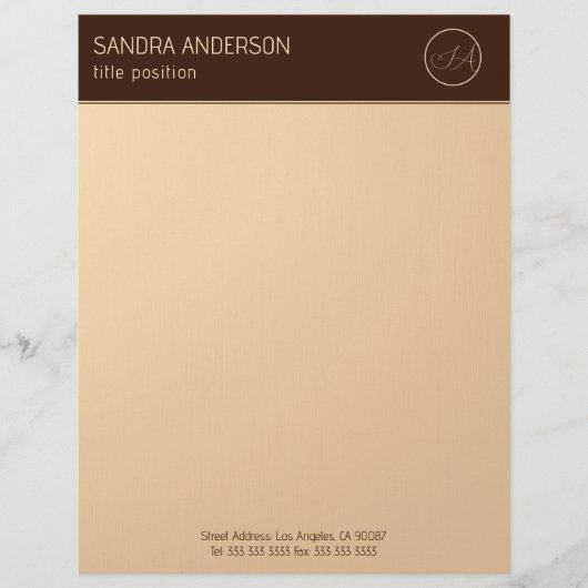 Luxury Brown and Gold Monogram Briefbogen (Vorderseite)