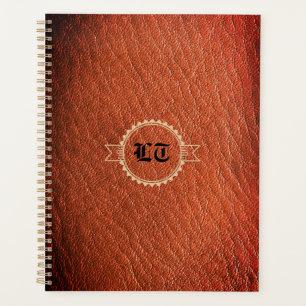 Luxury Brown Leather Look Monogram English Initial Planer