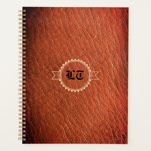 Luxury Brown Leather Look Monogram English Initial Planer (Vorderseite)
