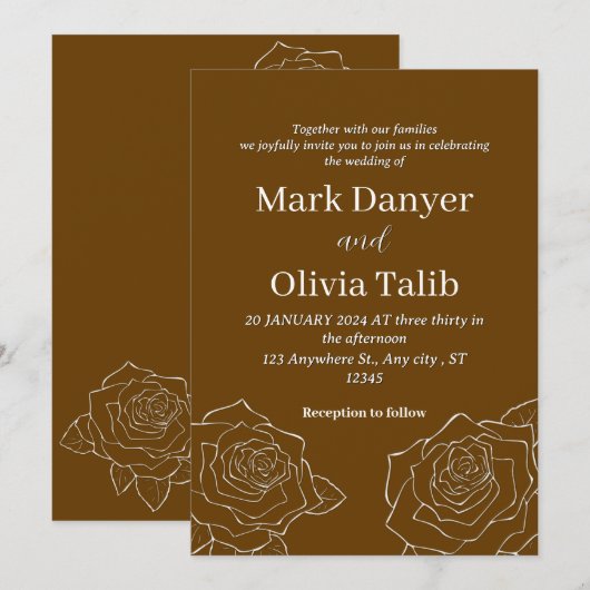 Luxury Brown Wedding Einladung (Vorne/Hinten)