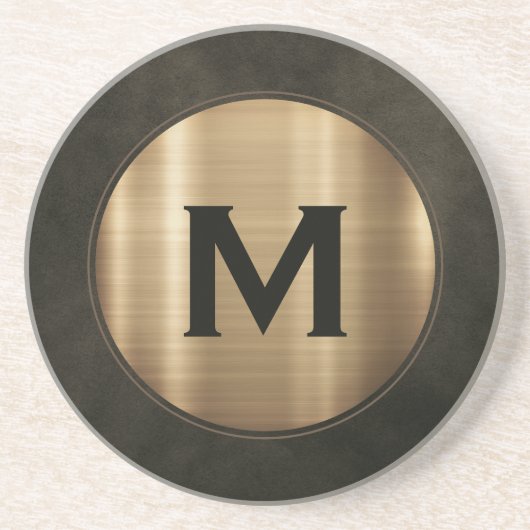 Luxury Brushed Gold Monogram Getränkeuntersetzer (Vorne)
