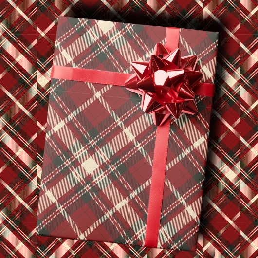 Luxury Burgundy and Cream Diagonal Tartan Plaid Geschenkpapier