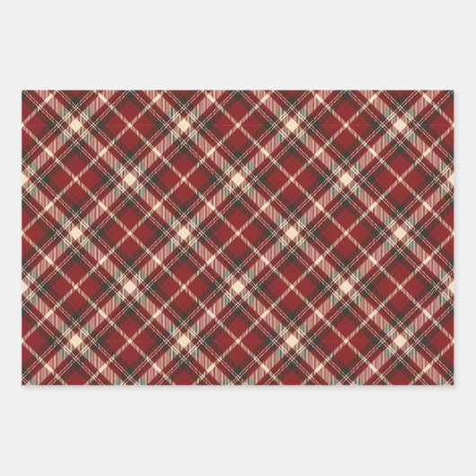 Luxury Burgundy and Cream Diagonal Tartan Plaid Geschenkpapier Set (Vorderseite 3)