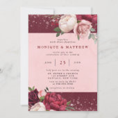 Luxury Burgundy Blush Pink Glitzer Peony Wedding Einladung (Vorderseite)