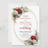 Luxury Burgundy Bohemian Floral Wedding Invitation Einladung (Vorderseite)