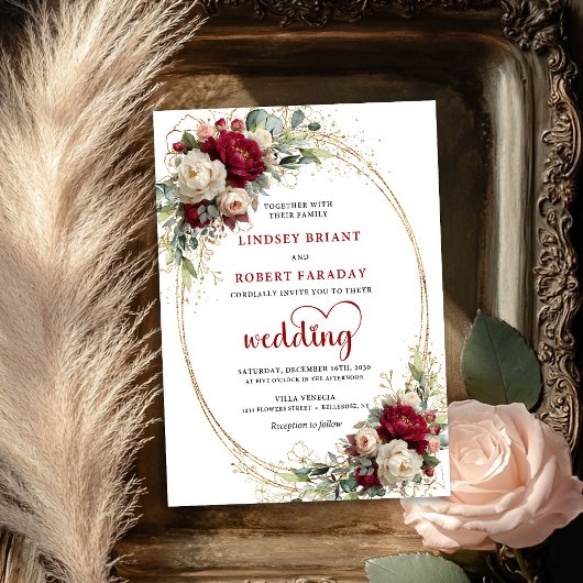 Luxury Burgundy Bohemian Floral Wedding Invitation Einladung