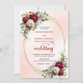 Luxury Burgundy Boho Floral Wedding Gold Invitatio Einladung (Vorderseite)