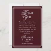 Luxury Burgundy Calligraphy Wedding Dankeskarte (Vorderseite)