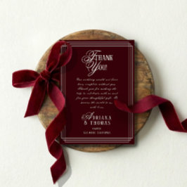 Luxury Burgundy Calligraphy Wedding Dankeskarte
