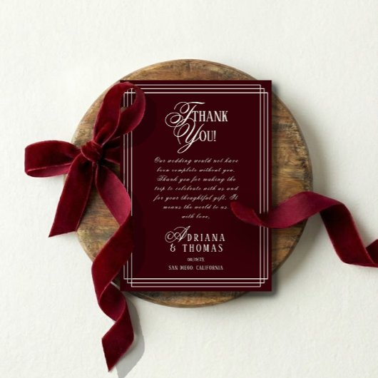 Luxury Burgundy Calligraphy Wedding Dankeskarte