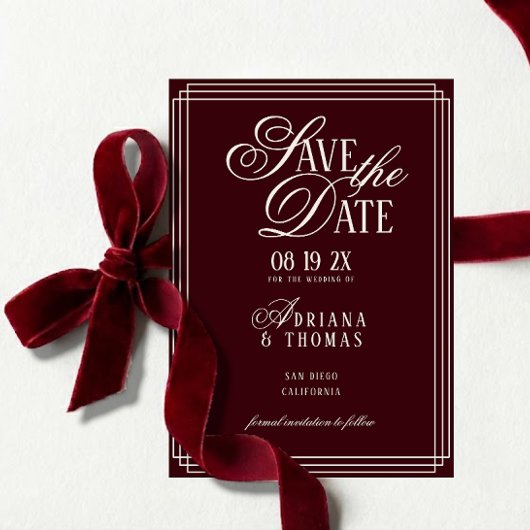 Luxury Burgundy Calligraphy Wedding Save The Date