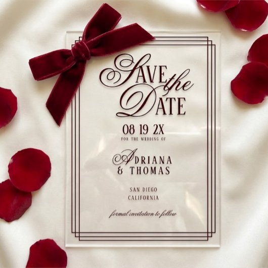 Luxury Burgundy Calligraphy Wedding Save The Date Acryleinladungen