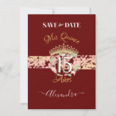 Luxury Burgundy Elegant Quinceañera Spanisch Save The Date (Vorderseite)