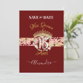 Luxury Burgundy Elegant Quinceañera Spanisch Save The Date (Stehend Vorderseite)