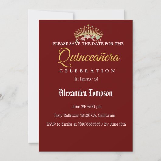 Luxury Burgundy Elegant Quinceañera Spanisch Save The Date (Rückseite)