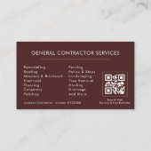 Luxury Burgundy Gold Construction Modern QR Code Visitenkarte (Rückseite)