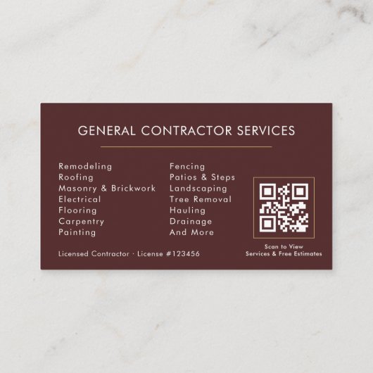Luxury Burgundy Gold Construction Modern QR Code Visitenkarte (Rückseite)