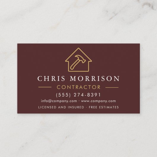 Luxury Burgundy Gold Construction Modern QR Code Visitenkarte (Vorderseite)