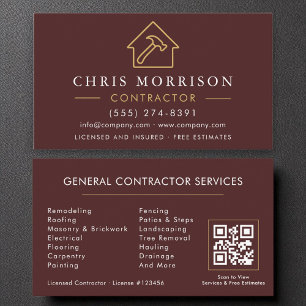 Luxury Burgundy Gold Construction Modern QR Code Visitenkarte