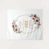 Luxury Burgundy Gold Floral 60th Birthday Banner Wandteppich (Vorderseite (Horizontal))