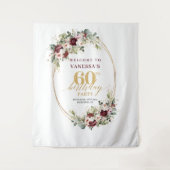 Luxury Burgundy Gold Floral 60th Birthday Banner Wandteppich (Vorderseite)