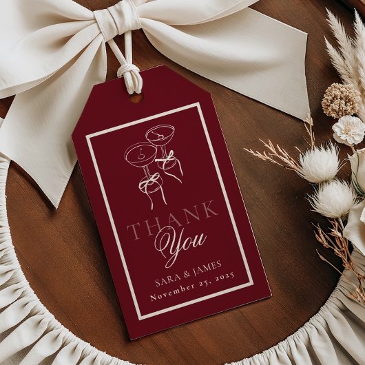 Luxury Burgundy Monogram Calligraphy Wedding Geschenkanhänger