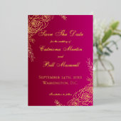 Luxury Burgundy Red and Gold Save The Date Card Folieneinladung (Stehend vorne)