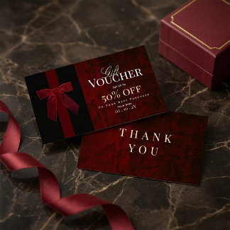 Luxury Burgundy Red Gift Voucher & Thank You Card  Visitenkarte