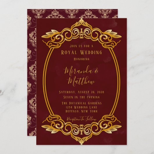 Luxury Burgundy und Gold Royal Wedding Einladung (Vorne/Hinten)