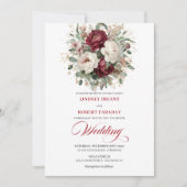 Luxury Burgundy White Floral Gold Wedding Invite Einladung (Vorderseite)