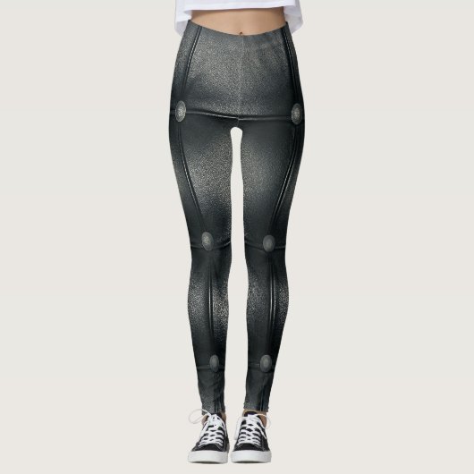 Luxury Buttoned Leather Texture Leggings (Vorderseite)