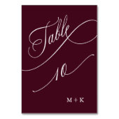 Luxury Calligraphy Burgundy Wedding Number 10, Tischnummer (Rückseite)