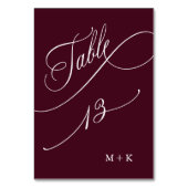 Luxury Calligraphy Burgundy Wedding Number 13, Tischnummer (Vorderseite)