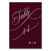 Luxury Calligraphy Burgundy Wedding Number 14, Tischnummer (Vorderseite)