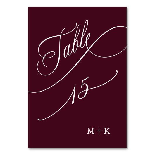 Luxury Calligraphy Burgundy Wedding Number 15, Tischnummer (Vorderseite)