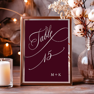 Luxury Calligraphy Burgundy Wedding Number 15, Tischnummer