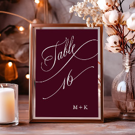 Luxury Calligraphy Burgundy Wedding Number 16, Tischnummer
