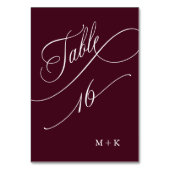 Luxury Calligraphy Burgundy Wedding Number 16, Tischnummer (Rückseite)