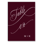 Luxury Calligraphy Burgundy Wedding Number 2, Tischnummer (Rückseite)