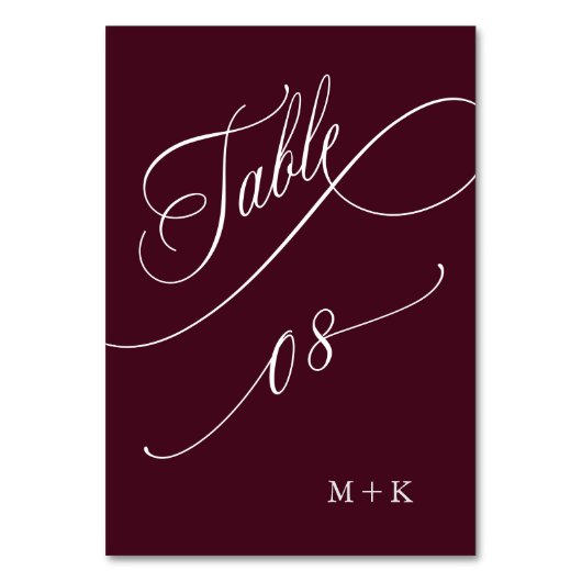 Luxury Calligraphy Burgundy Wedding Number 8, Tischnummer (Vorderseite)