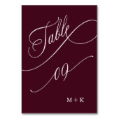 Luxury Calligraphy Burgundy Wedding Number 9, Tischnummer (Rückseite)