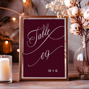 Luxury Calligraphy Burgundy Wedding Number 9, Tischnummer